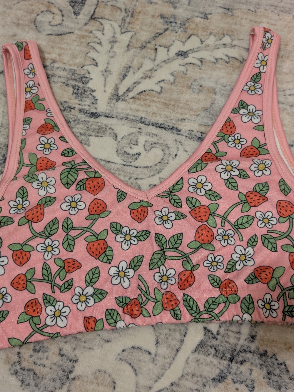 Blakeley Strawberry-Print V-Neck Bralette - S/M